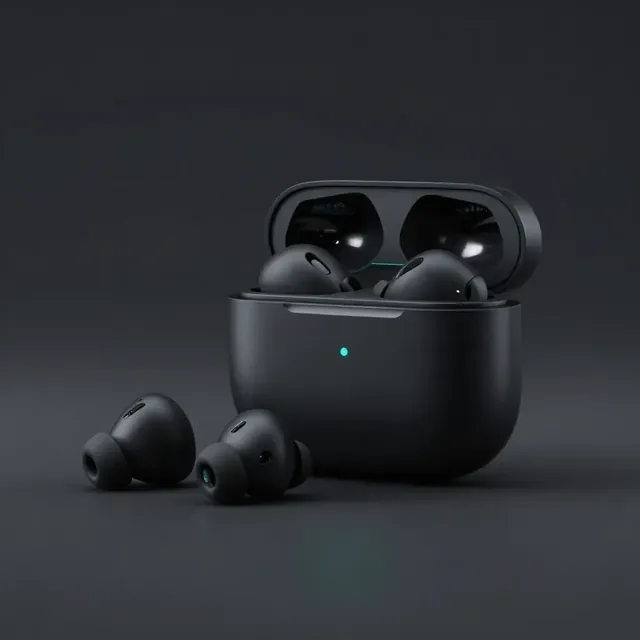Căști in-ear negre, cu carcasă de încărcare